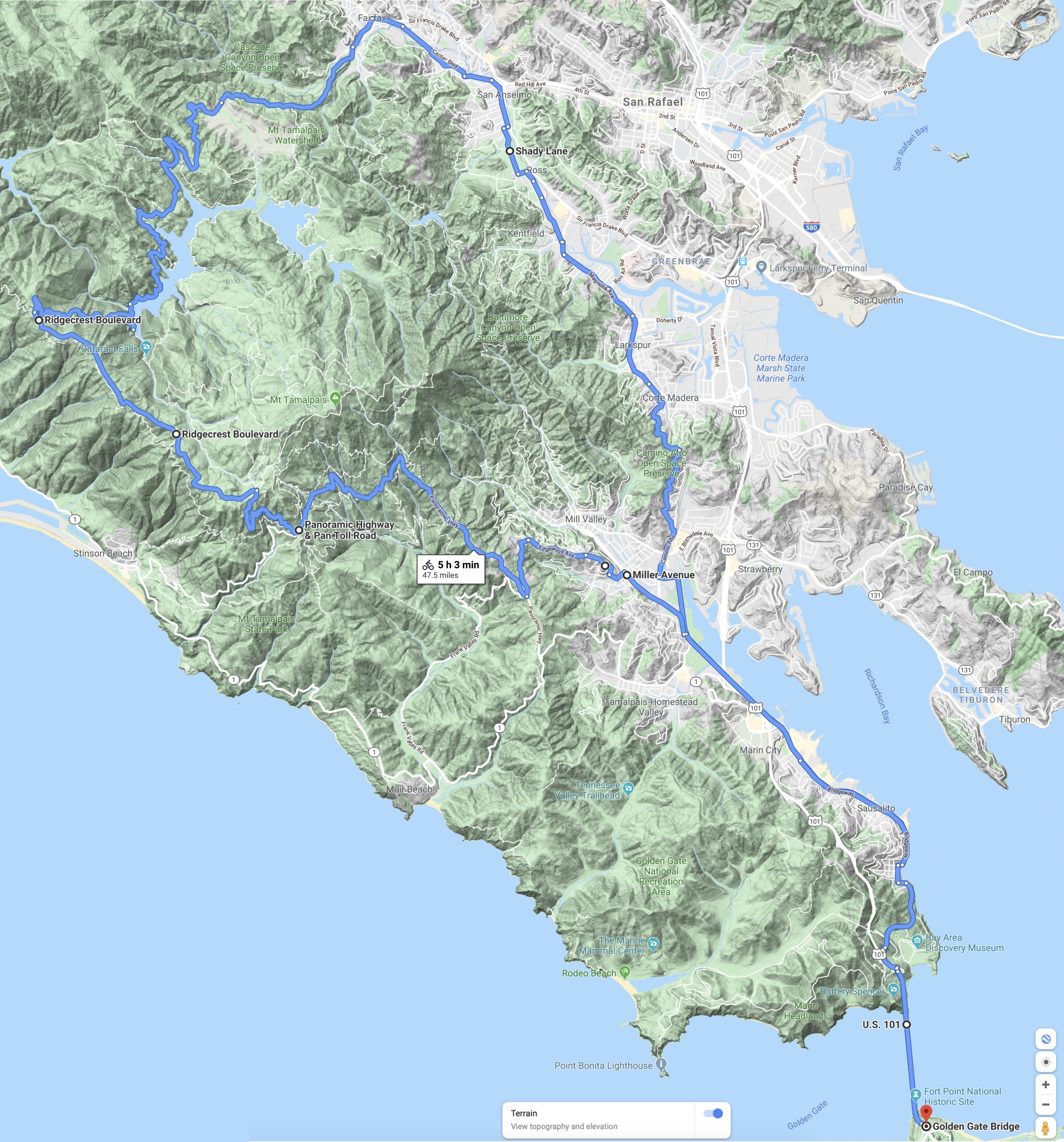 Alpine Dam Loop. Map Data © 2020 Google